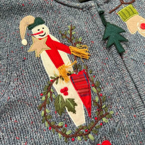 Theme Works Blue Primitive Snowman Full Zip Sweater Vest Large Grandmacore - Picture 5 of 8